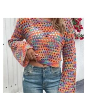 Colorful Crochet Open Knit Sweater